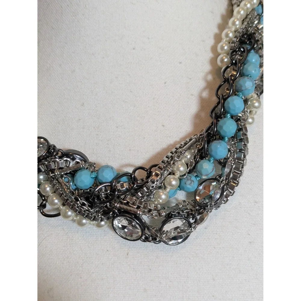 Chloe + Isabel Torsade Multi Strand Necklace In Twisted Chains Rhinestones 16